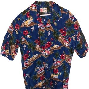 Hilo Hattie The Hawaiian Original Mens Blue Button Down - Large - Car/Flower